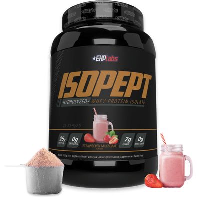 IsoPept Hydrolyzed Whey Protein Powder by EHPlabs - 100% Whey Protein Isolate &amp; Hydrolysate, 27g of Protein, Non-GMO, Gluten Free, Fast Absorbing, Easy Digesting, 27 Serves (Strawberry Milkshake)