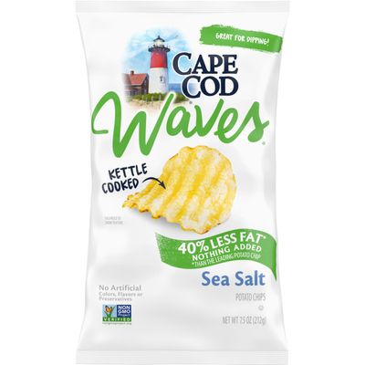 Cape Cod Potato Chips, Wavy Cut Less Fat Sea Salt Kettle Chips, 7.5 Oz