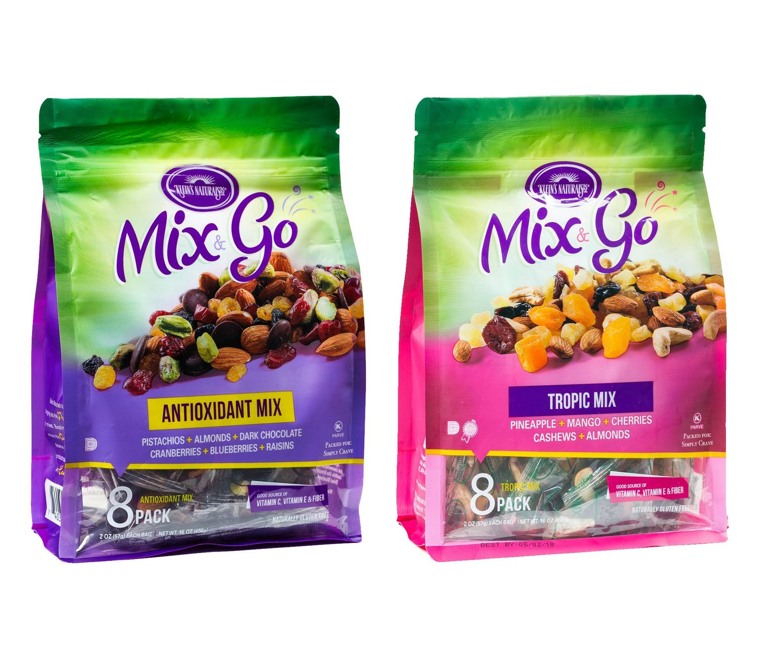 Mix &amp; Go Variety Pack, Single Serve Trail Mix Snack Packs, Healthy Snack Bag, Fruit &amp; Nut (1 Pack of Antioxidant Mix and 1 Pack of Tropic Mix, 8 Bags per Pack, 2 oz. Bags)