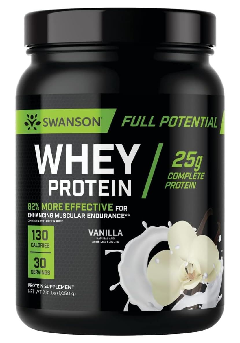 Swanson Full Potential Whey Protein - Vanilla Flavor, Protein Powder for Muscle Building and Recovery - 25 g