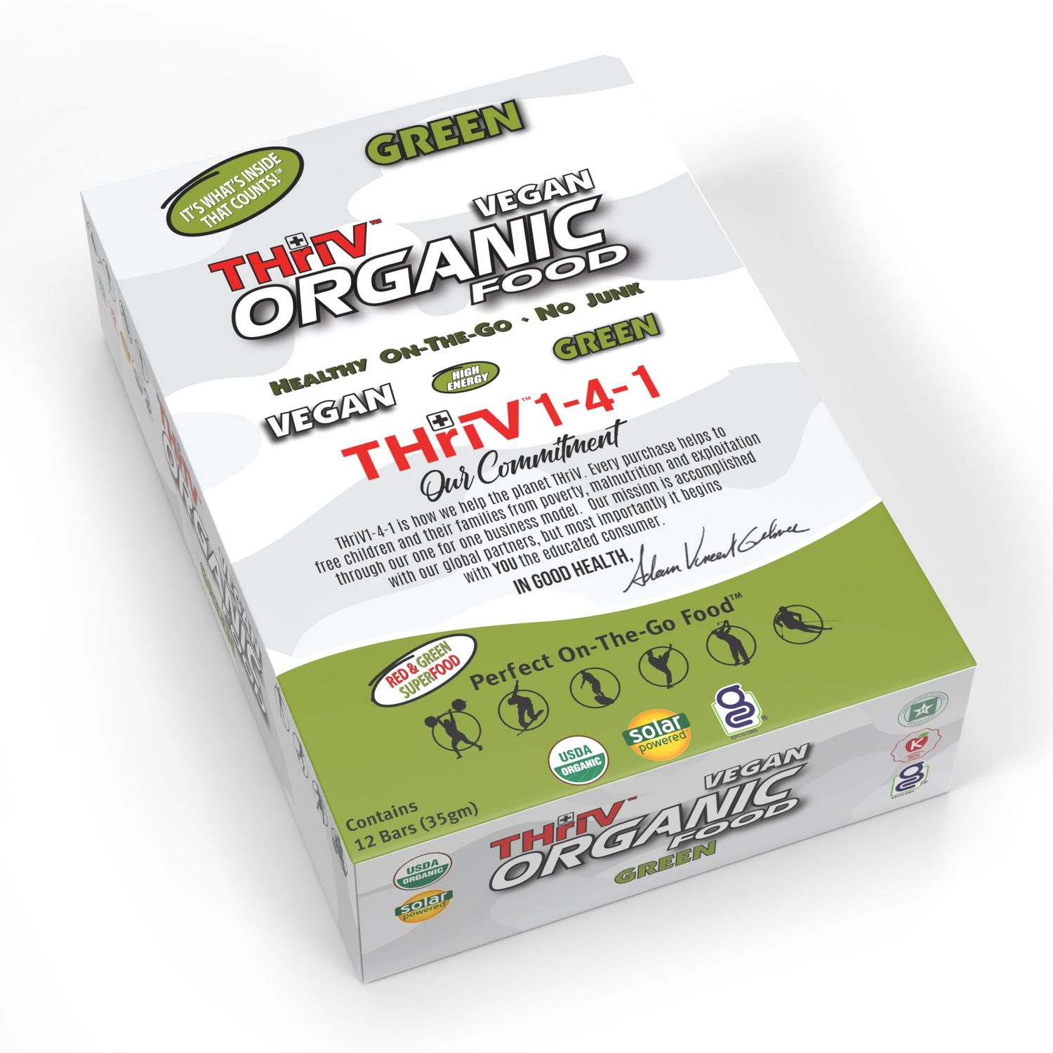 THriV Organic Food Bar - Green (Pack of 12, 1.23 oz)