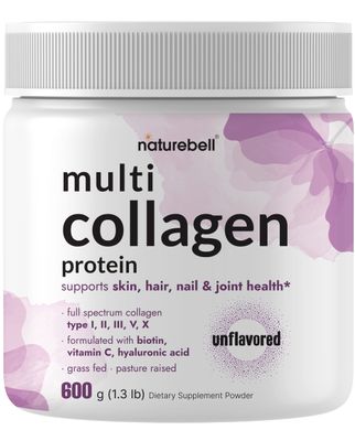 Multi Collagen Protein Powder 600g - 5 Types (I, II, III, V, X) Grass-Fed &amp; Pasture-Raised  with Biotin 5000mcg, Vitamin C &amp; Hyaluronic Acid  Keto, Paleo, Unflavored (54 Servings)