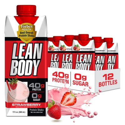 Labrada Lean Body Ready-to-Drink Strawberry Protein Shake, 40g Protein, Whey Blend, 0 Sugar, Gluten Free, 22 Vitamins &amp; Minerals, 17 Ounce (Recyclable Carton &amp; Lid - Pack of 12) LABRADA