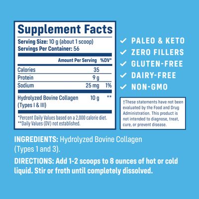 NativePath Collagen Peptides Protein - Hydrolyzed Type 1 &amp; 3 Collagen Powder for Skin, Hair, Nails - 19.8 oz (56 Servings)