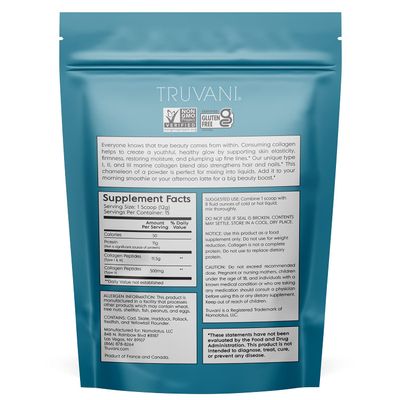 TRUVANI - Wild Caught Hydrolyzed Marine Collagen Protein Powder  Collagen Protein Supplement with Type 1,2 &amp; 3  Anti-Skin Aging  Non-GMO  Gluten Free Fish Collagen  6.35 OZ
