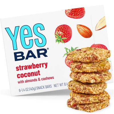 The YES Bar - Strawberry Coconut - Plant Based Protein, Decadent Snack Bar - Vegan, Paleo, Gluten Free, Dairy Free, Low Sugar, Healthy Snack, Breakfast, Low Carb, Keto Friendly (Pack of 6)