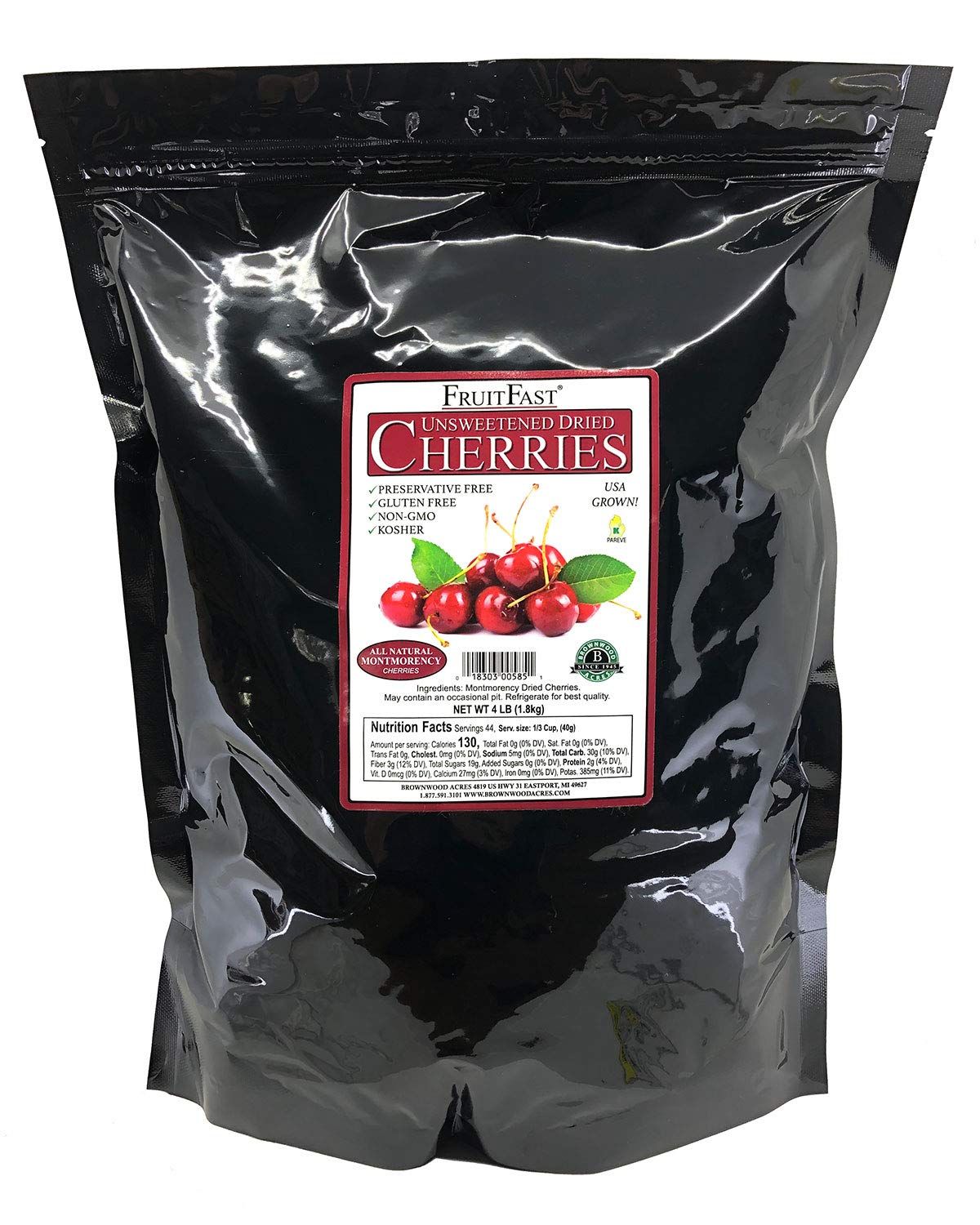 Unsweetened Dried Cherries by Brownwood Acres - Non-GMO, Gluten Free, Kosher Certified All Natural Healthy Snack Alternative - No Added Sugars, Oils or fillers - Just Michigan Cherries! (4 Pound)