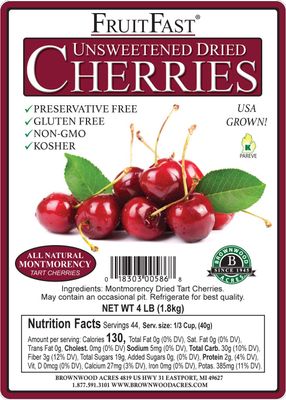 Unsweetened Dried Cherries by Brownwood Acres - Non-GMO, Gluten Free, Kosher Certified All Natural Healthy Snack Alternative - No Added Sugars, Oils or fillers - Just Michigan Cherries! (4 Pound)