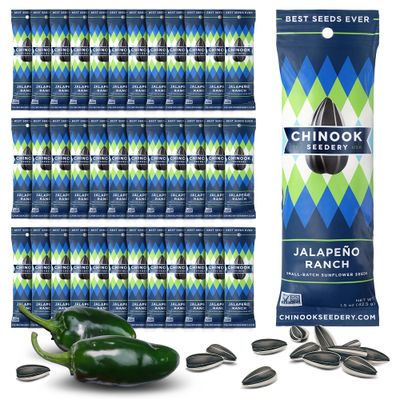 Chinook Seedery Roasted Sunflower Seeds to Eat - Jumbo Low Sodium Sunflower Seeds Keto Snacks - Adventure, Baseball, School Snacks - Gluten Free, Non GMO - 1.5 oz (Pack of 36) Jalapeno Ranch