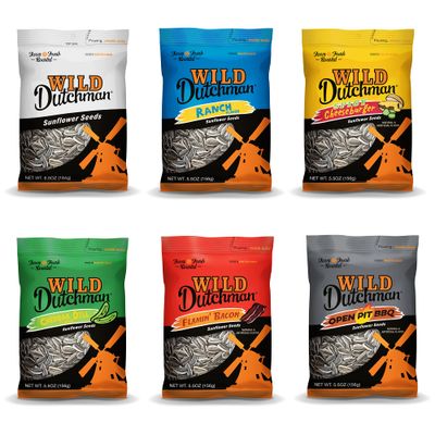 Wild Dutchman Roasted Sunflower Seeds in a Resealable Bag for Ultimate Freshness and an Easy Pour, 6 Flavor Variety Snack Pack, 5.5 oz (Pack of 6)