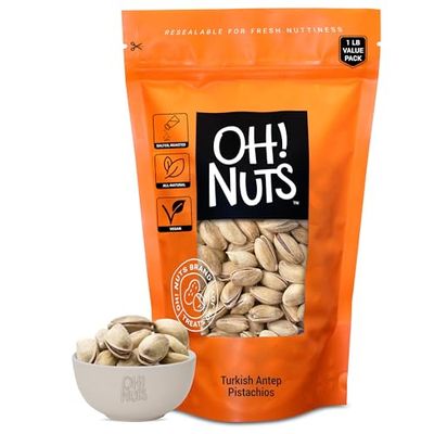 Pistachios  Roasted &amp; Lightly Salted  1 lb  Turkish Antep Pistachios In Shell  Packed in New York Zip-Seal Bag for Exceptional Freshness by Oh Nuts
