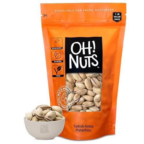 Pistachios  Roasted &amp; Lightly Salted  1 lb  Turkish Antep Pistachios In Shell  Packed in New York Zip-Seal Bag for Exceptional Freshness by Oh Nuts