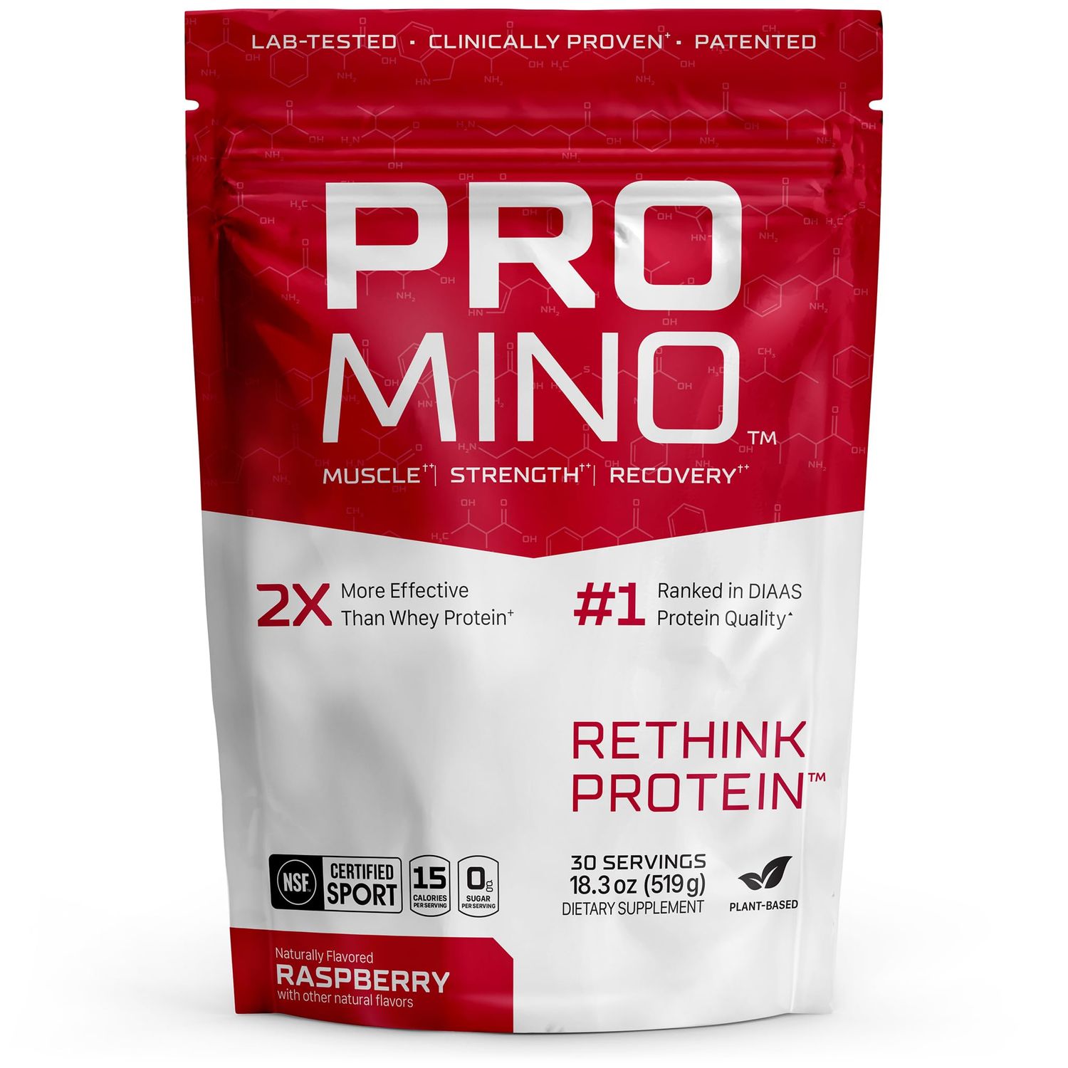 Promino, 1 Scoop  75g Whey Protein, Extra-Strength Leucine (EAA  BCAA), Muscle Recovery, NSF Certified, 100% Absorbability, GLP-1 &amp; Bariatric Support, Purest Protein w/o Calories - Rasp 30 Servings