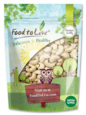 Food to Live - Raw Cashews, 2 Pounds Deluxe Whole Nuts, Unsalted, Unroasted Fancy Snack, Size W-320, Kosher, Vegan, Bulk, A good source of Magnesium, Phosphorus, Manganese &amp; Copper