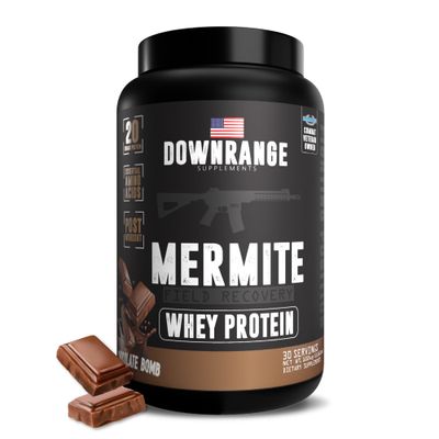 DownRange Mermite Whey Protein Powder, Post Workout Muscle Recovery and Energy Support, Drink Mix Supplement with 20g Whey Protein, 9g Amino Acid, 30 Servings (Chocolate)