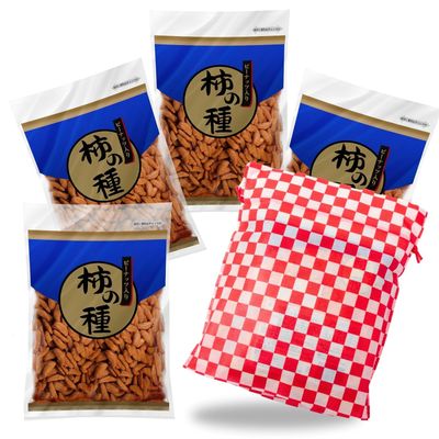 MINOYA Rice Crackers Japanese Kakinotane Mochi Crunch Arare Made in JAPAN (160g with peanuts x4 (with drawstring bag))