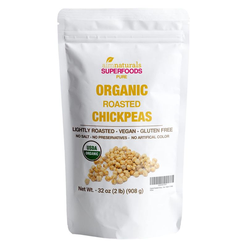 Organic Roasted Chickpeas 2 LB- 100% USDA Organic Certified - Healthy Snack, Lightly Roasted, No Oil, No Salt, No GMO &amp; Gluten Free - Product of Turkey