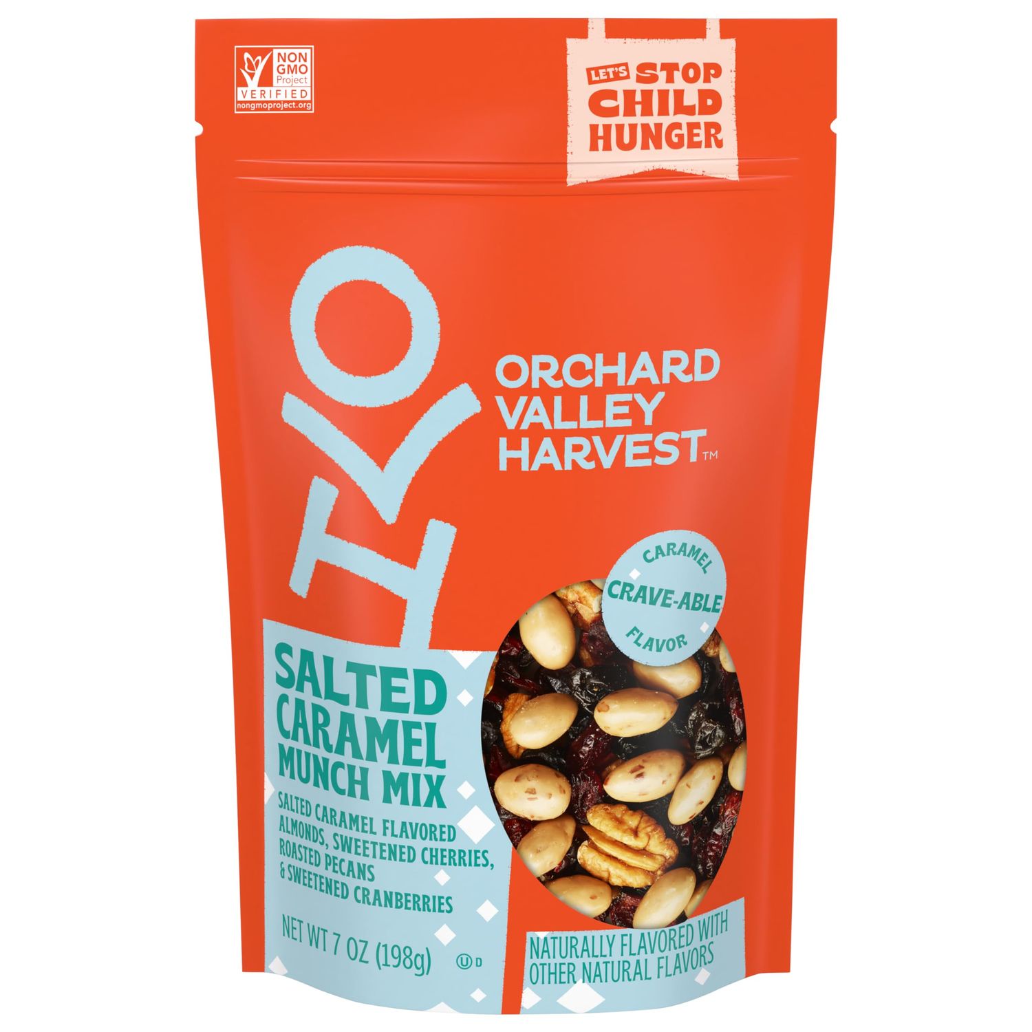 Orchard Valley Harvest Salted Caramel Munch Mix, 7 oz Resealable Bag, Salted Caramel Flavored Almonds, Sweetened Cherries &amp; Cranberries, Roasted Pecans, Sweet &amp; Salty Snacks for Adults &amp; Kids