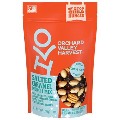 Orchard Valley Harvest Salted Caramel Munch Mix, 7 oz Resealable Bag, Salted Caramel Flavored Almonds, Sweetened Cherries &amp; Cranberries, Roasted Pecans, Sweet &amp; Salty Snacks for Adults &amp; Kids