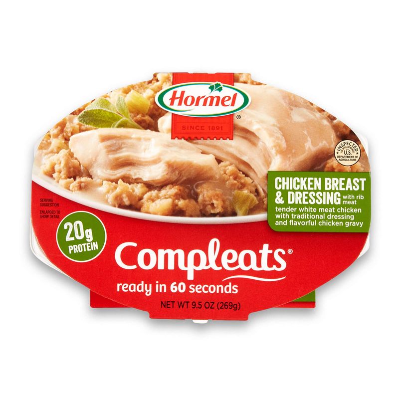 HORMEL COMPLEATS Chicken Breast &amp; Dressing Microwave Tray, 9.5 Ounces (Pack of 6)