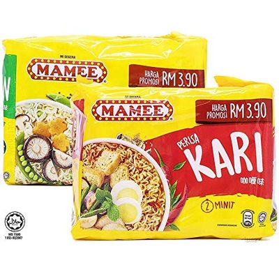 Mamee Malaysia Curry Vegetarian Flavour Flavor Instant Noodles Halal Food Snacks Kari Soup Spicy Mee Pedas Mi Segara 80g (2.82oz) x 5 Packs (Curry Flavour)