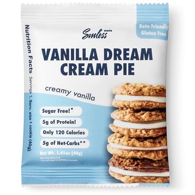 Sinless Oatmeal Cream Pie - Keto Vanilla Cream Sandwich Cookies - Gluten Free Sugar Free - Healthy Low Carb Snacks for Diabetic Adults - High Protein Low Calorie Snacks - 120 Cal (8 Pack)