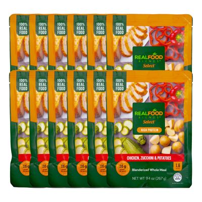 Real Food Blends Select Chicken, Zucchini &amp; Potatoes - Pureed Food Meal for Feeding Tubes, 9.4 oz Pouch (Pack of 12 Pouches)