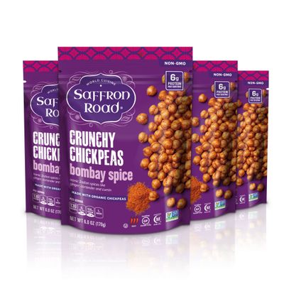 Saffron Road Organic Crunchy Chickpea Snacks-Gluten Free, Non-GMO, Halal, Kosher, Vegan (Bombay Spice, 6 oz (4 Pack))