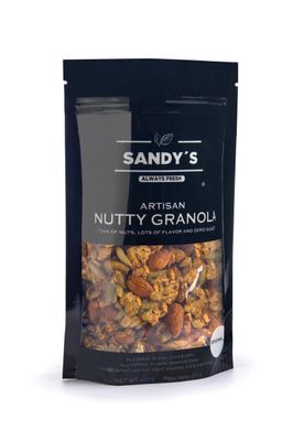 Family Size Sandy&#39;s Nutty Granola,620g, 21.8 Oz, Healthy Breakfast Almond and Oat Cereal, Made with Almonds, Walnuts, Pumpkin Seeds and Oats, Vanilla Flavor Clusters, Maple Granola Snacks