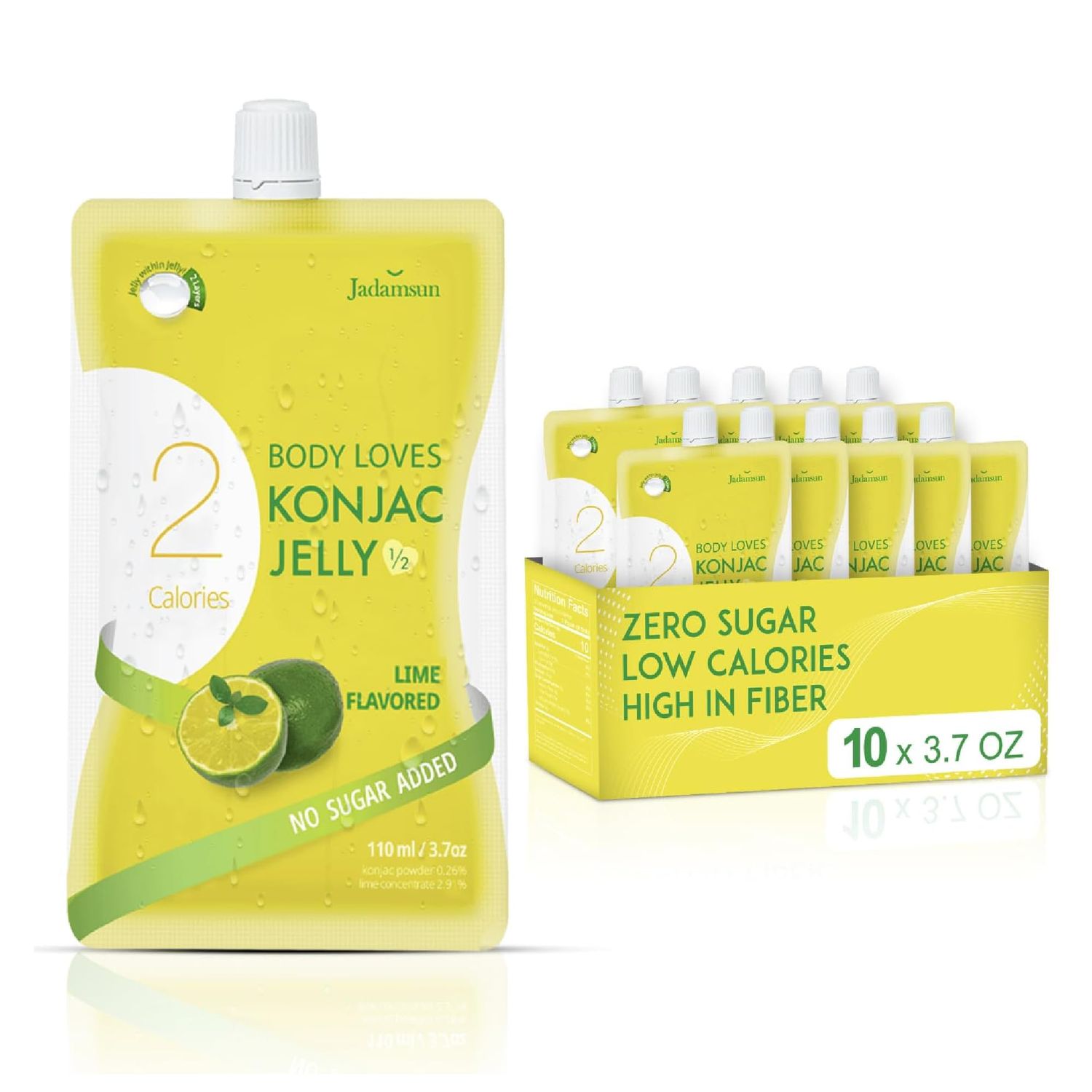 Jadamsun Konjac Jelly Pouches (Lime, 10 pcs) - Gluten-Free Drinkable Pouch, Healthy Korean Snacks, Low Calorie, Sugar-Free, Dietary Fiber