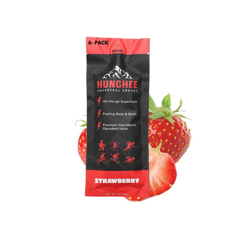 Hunghee Ancestral Energy Strawberry Pack  Organic Grass-Fed Ghee &amp; Raw Honey Blend  Animal-Based Energy Boost for Athletes  Hiking, Cycling, Running, Backpacking  Healthy Snack (Pack of 6)