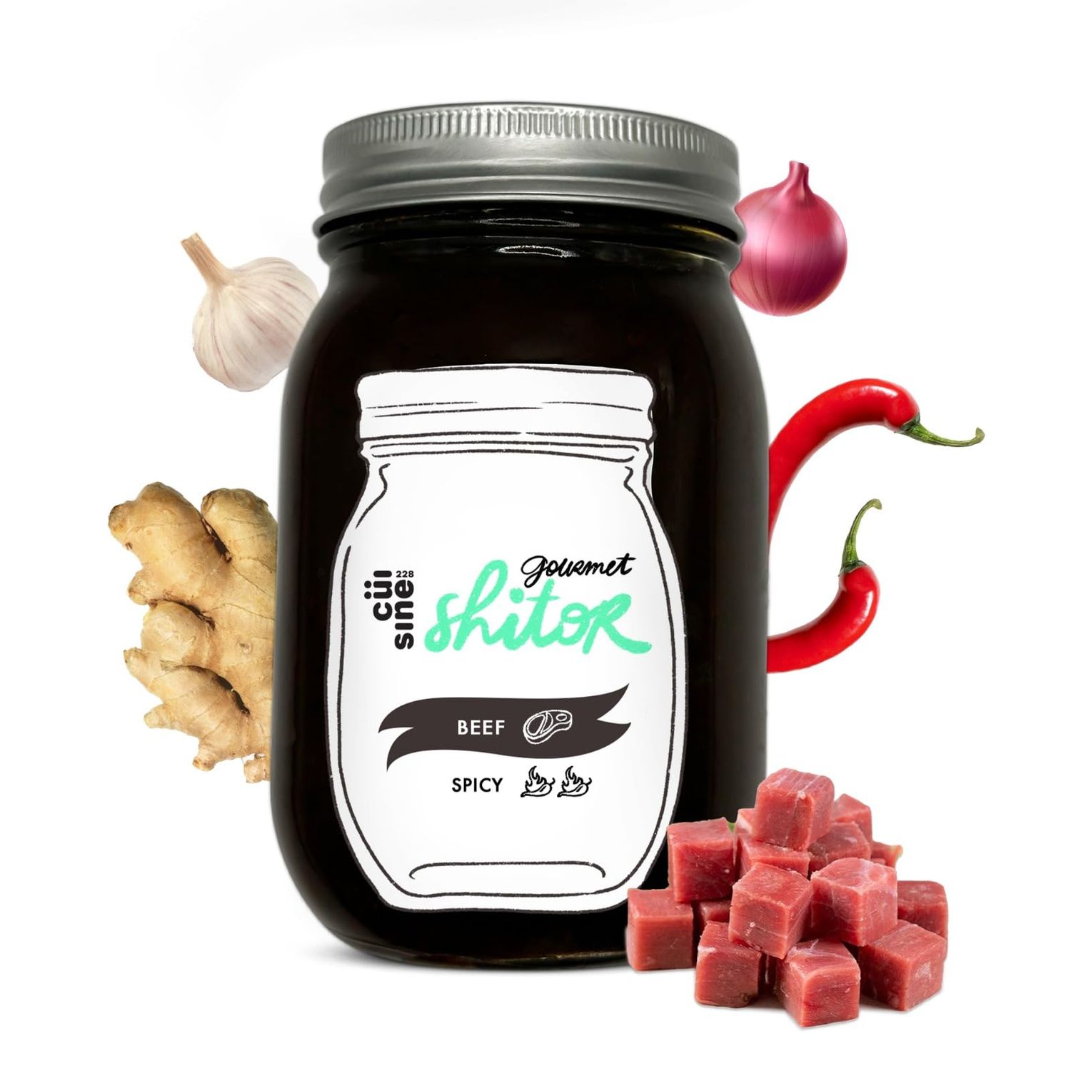 Cuisine22 Authentic Ghanaian Shitor Sauce - Spicy Black Pepper Chilli sauce - 16oz Jar - Traditional West African Hot Sauce for Rice, Pasta, Seafood, and Snacks - Made in Togo (Beef Spicy)