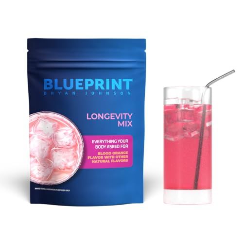 Blueprint Bryan Johnson Longevity Mix - Muscle Builder &amp; Recovery Supplement - Promotes Focus and Balanced Mood - Creatine, L-Theanine, Calcium - Vegan, Keto Friendly (Blood Orange)