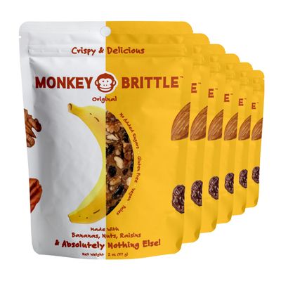 Monkey Brittle Healthy Snacks, Crispy Plant-Based Treats for Kids &amp; Adults, Vegan &amp; Gluten-Free, All-Natural Snack for School, Sports, Camping &amp; On-the-Go (Pack of 6), Original