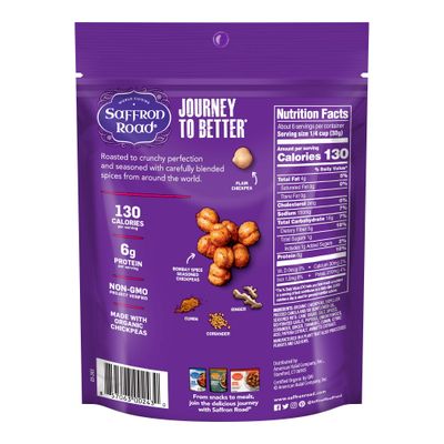 Saffron Road Organic Crunchy Chickpea Snacks-Gluten Free, Non-GMO, Halal, Kosher, Vegan (Bombay Spice, 6 oz (4 Pack))