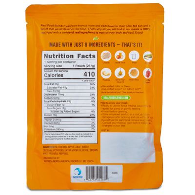 Real Food Blends Select Chicken, Zucchini &amp; Potatoes - Pureed Food Meal for Feeding Tubes, 9.4 oz Pouch (Pack of 12 Pouches)