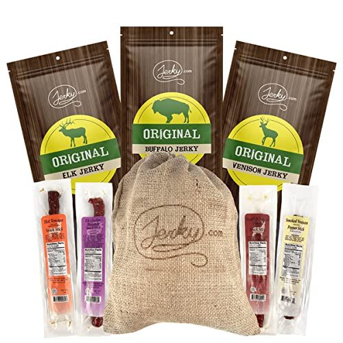 Exotic Jerky Gift Bag - 3 Bags of Exotic Jerky and 4 Exotic Sticks, including Venison, Buffalo, and Elk!