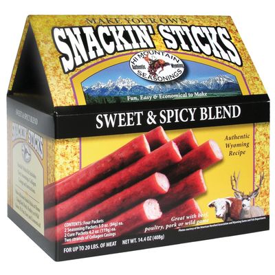 Hi Mountain Seasonings  Snack Stick Seasoning Kit  SWEET &amp; SPICY BLEND  Includes Seasoning, Cure, Casings, &amp; Directions  Seasons up to 20lbs of Meat  Beef, Pork, Venison, Deer, &amp; Wild Game