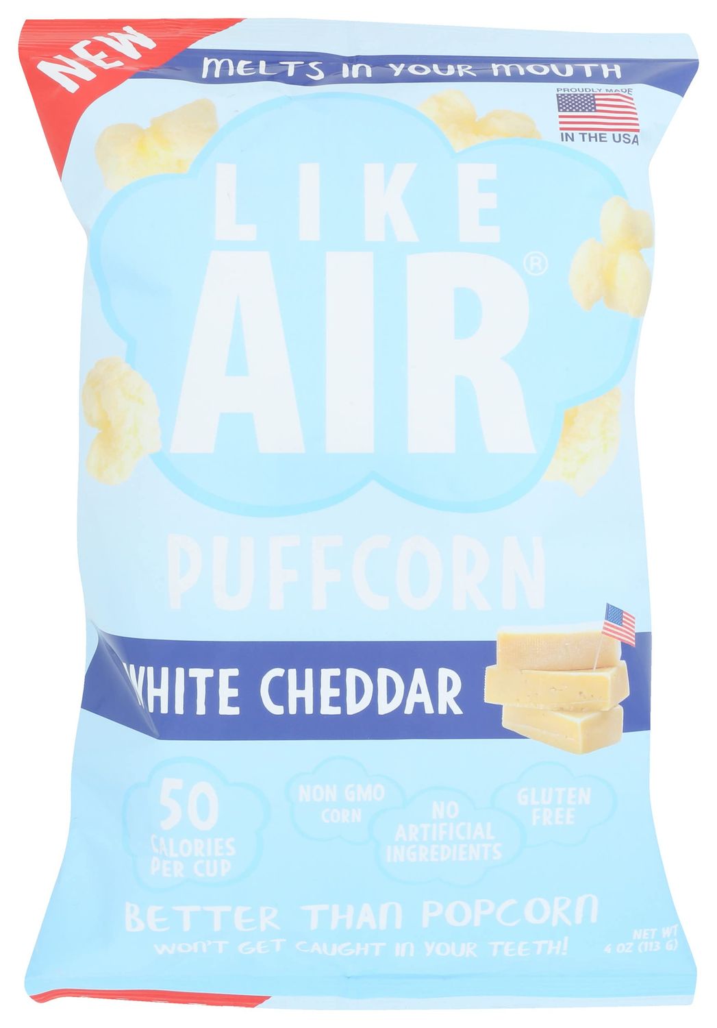 Like Air Puffcorn, White Cheddar, Kosher, Gluten Free &amp; Non-GMO, 4 Ounce (Pack of 12)