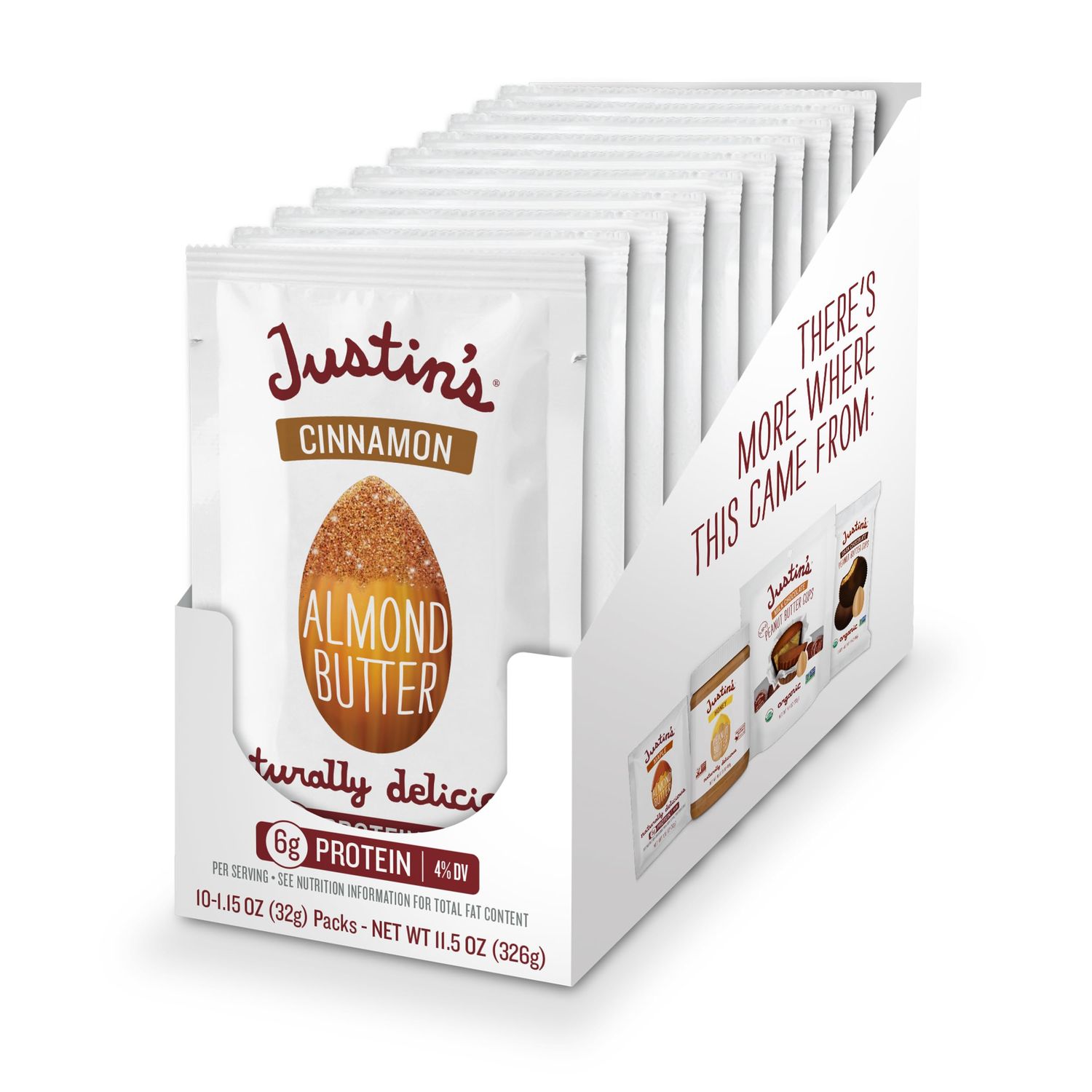 Justin&#39;s Cinnamon Almond Butter Squeeze Packs, Gluten-free, Non-GMO, Responsibly Sourced, 11.15 Ounce (Pack of 10)