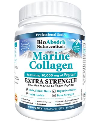 Bio Absorb Marine Collagen Powder, Extra Strength w/Peptan (Type 1 Hydrolyzed Collagen Peptides), 15 oz, 42-Day Supply