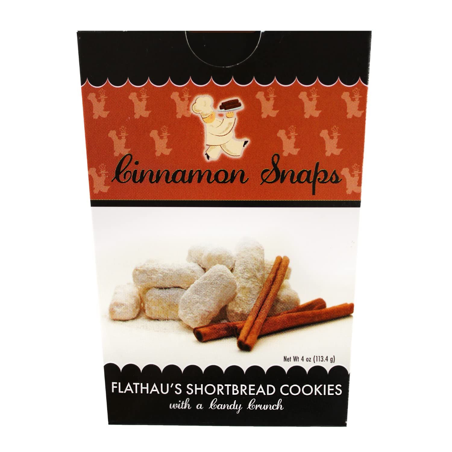 Flathau&#39;s Fine Foods Powdered Shortbread Snaps - Gourmet Coffee &amp; Tea Soft Crunch Cookies In Vacuum Sealed Foil For Fresh Baked Taste - Perfect Holiday Birthday Gift - 4oz (Bulk Pack of 6), Cinnamon