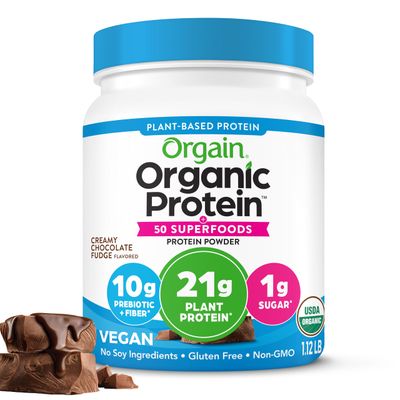Orgain Organic Vegan Protein  50 Superfoods Powder, Creamy Chocolate Fudge - 21g Plant Based Protein, 10g Prebiotic Fiber, No Lactose Ingredients, Gluten Free, No Added Sugar, Non-GMO, 1.12 lb