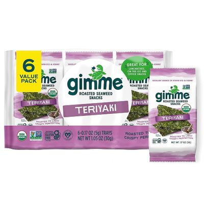 gimMe Organic Roasted Seaweed Sheets - Teriyaki - 48 Count - Keto, Vegan, Gluten Free - Great Source of Iodine and Omega 3s - Healthy On-The-Go Snack for Kids &amp; Adults