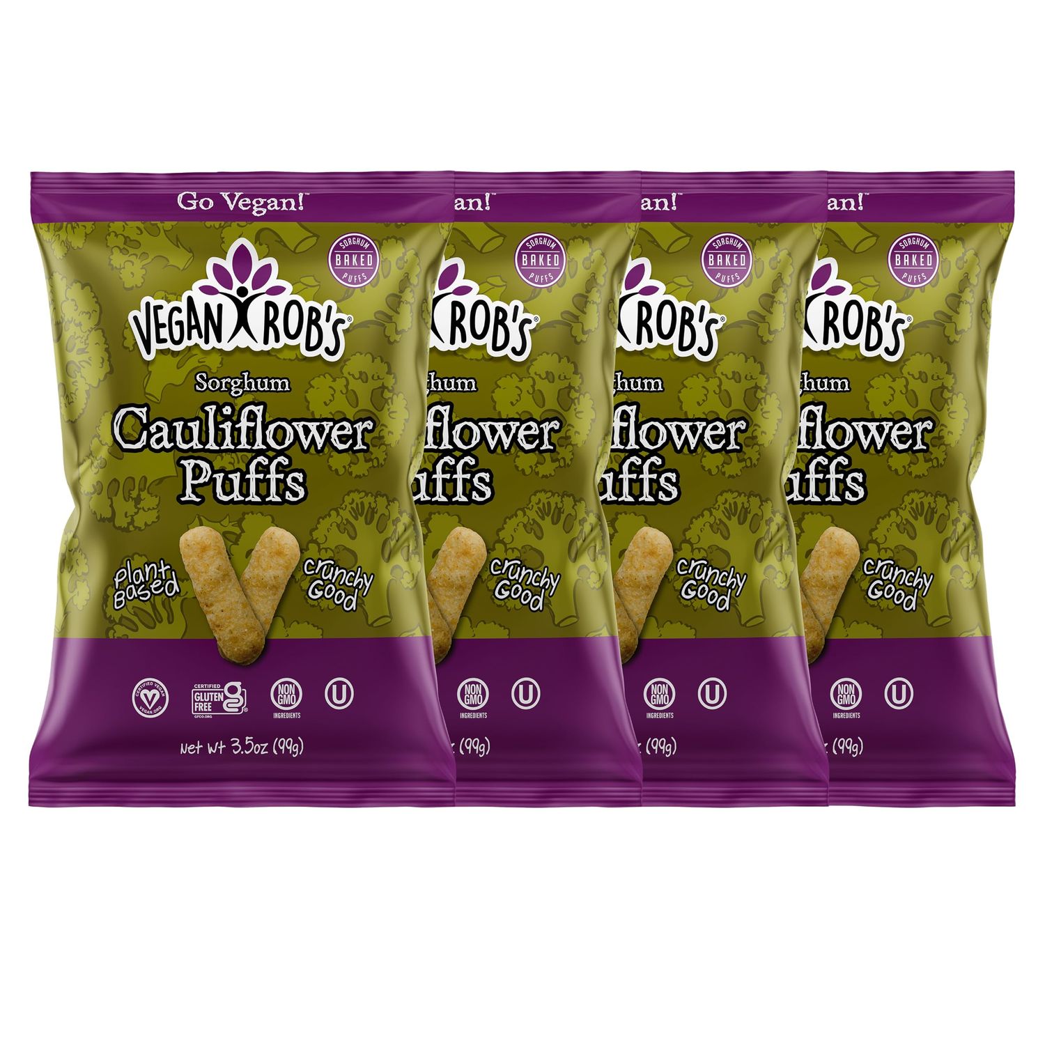 Vegan Rob&#39;s Cauliflower Puffs Clean &amp; Sustainable with a Great Veggie Taste - Plant-Based &amp; Gluten Free Healthy Snacks for Kids &amp; Adults - 4 Count (3.5 Ounce)