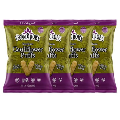 Vegan Rob&#39;s Cauliflower Puffs Clean &amp; Sustainable with a Great Veggie Taste - Plant-Based &amp; Gluten Free Healthy Snacks for Kids &amp; Adults - 4 Count (3.5 Ounce)