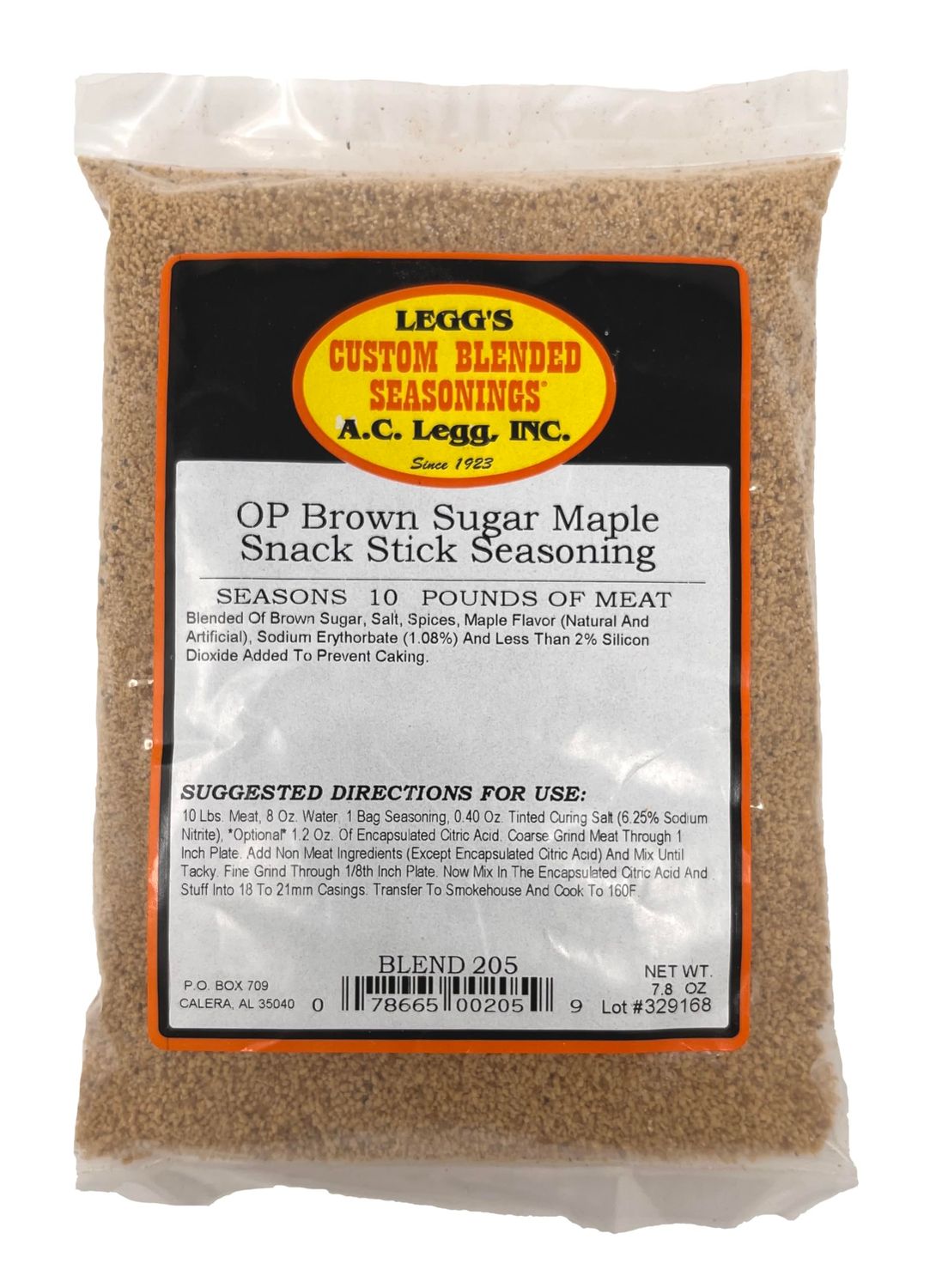 A.C. Legg Custom Blended Seasonings - Brown Sugar Maple Snack Stick Seasoning for up to 10 pounds of meat - 7.8 ounce includes cure pack
