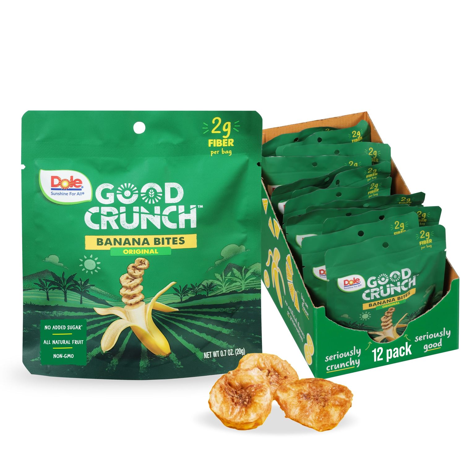 Dole Good Crunch Banana Dried Fruit Bites, Gluten Free &amp; Vegan Snack, 0.7oz Bags (Pack of 12)