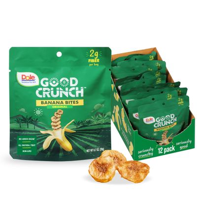Dole Good Crunch Banana Dried Fruit Bites, Gluten Free &amp; Vegan Snack, 0.7oz Bags (Pack of 12)