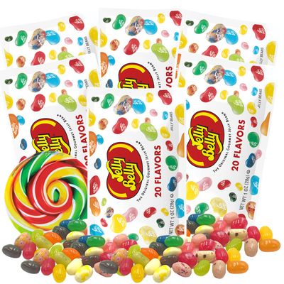 Sweetzo 20 Flavor Jelly Bean Assortment, Individual Packets of Chewy Fruity Candies, Party Favors and Goodie Bag Fillers - 1 Ounce (Pack of 6)